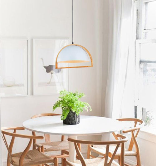 SWING: Dome With Wood Frame Pendant Lights