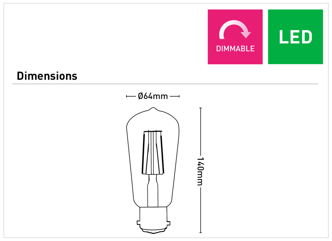 ST64 2700K B22 Pear Filament LED Globe