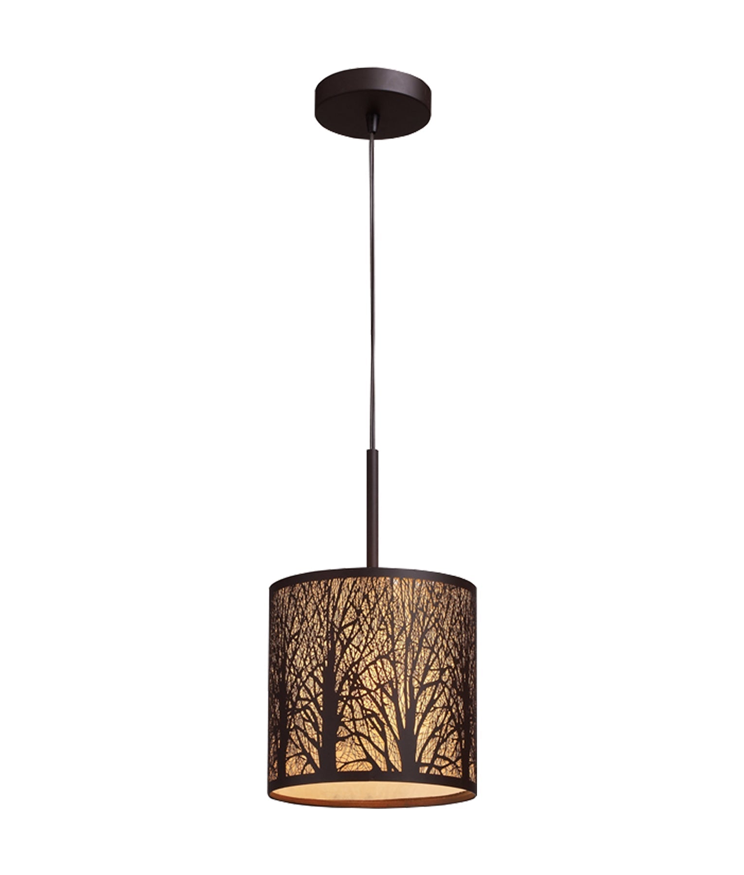 AUTUMN: Small Round Aged Bronze with Amber Lining Pendant Light