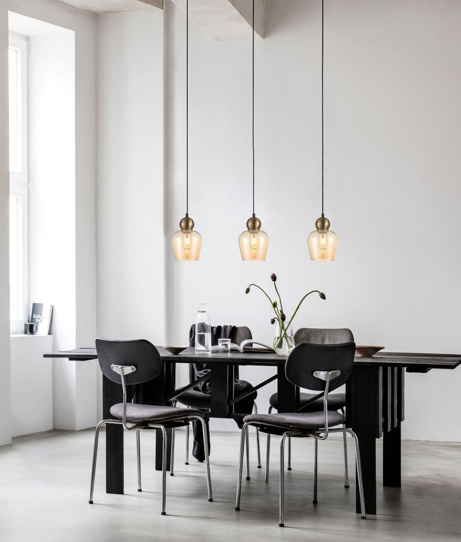 Smokey Black Glass Ellipse Pendant Lights