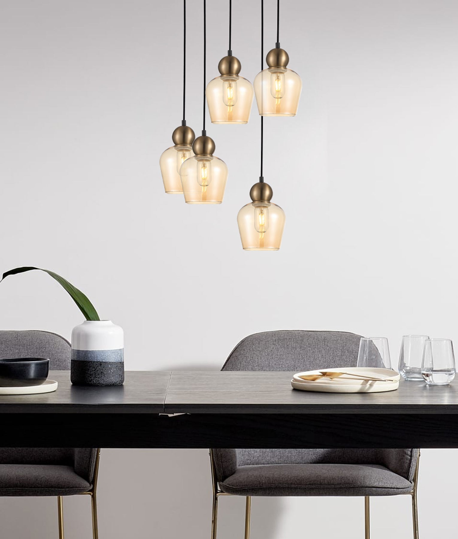 Smokey Black Glass Ellipse Pendant Lights 