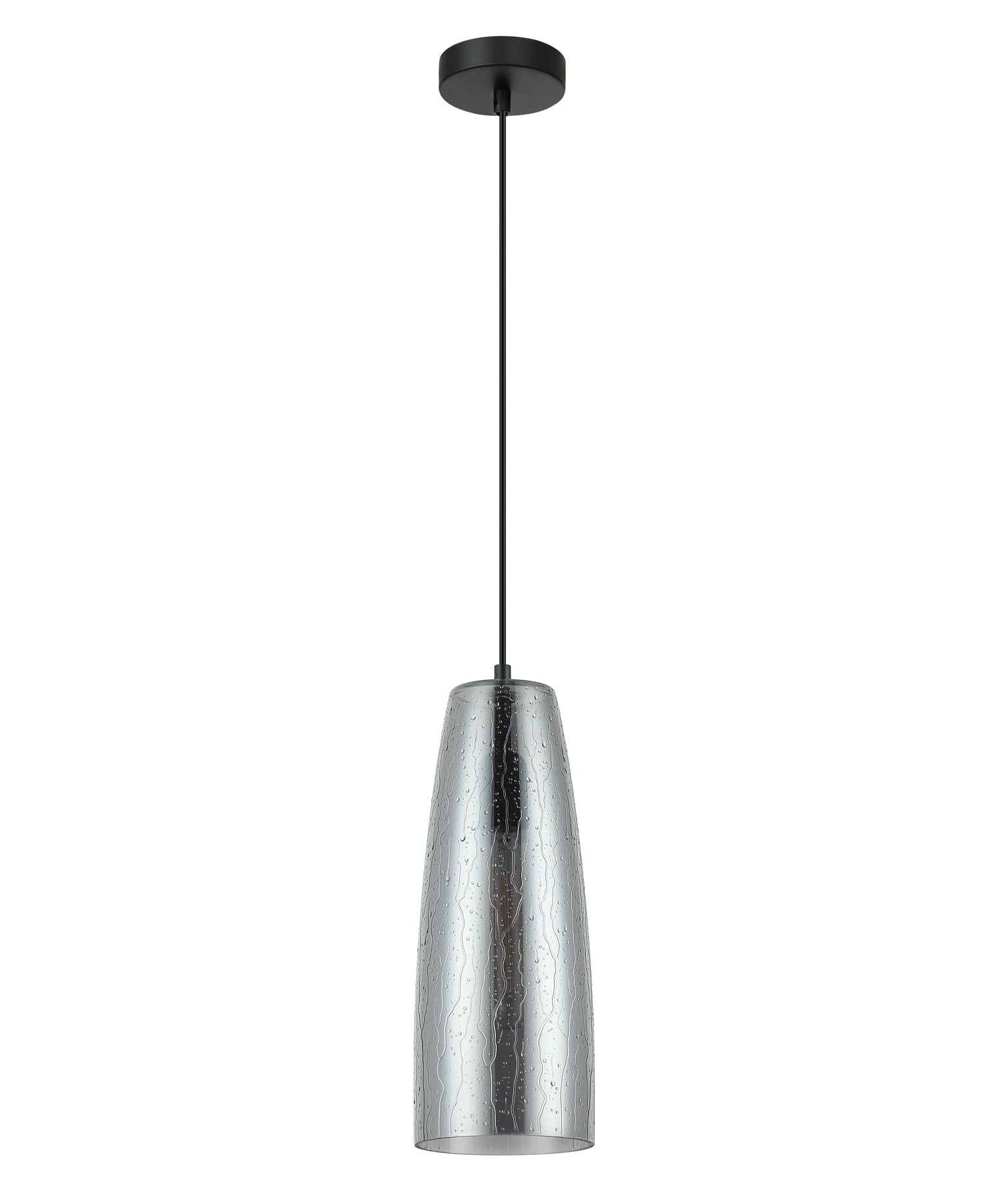 CHUVA: Smokey Black Glass with Rain Drop Effect Long Cone Pendant Light