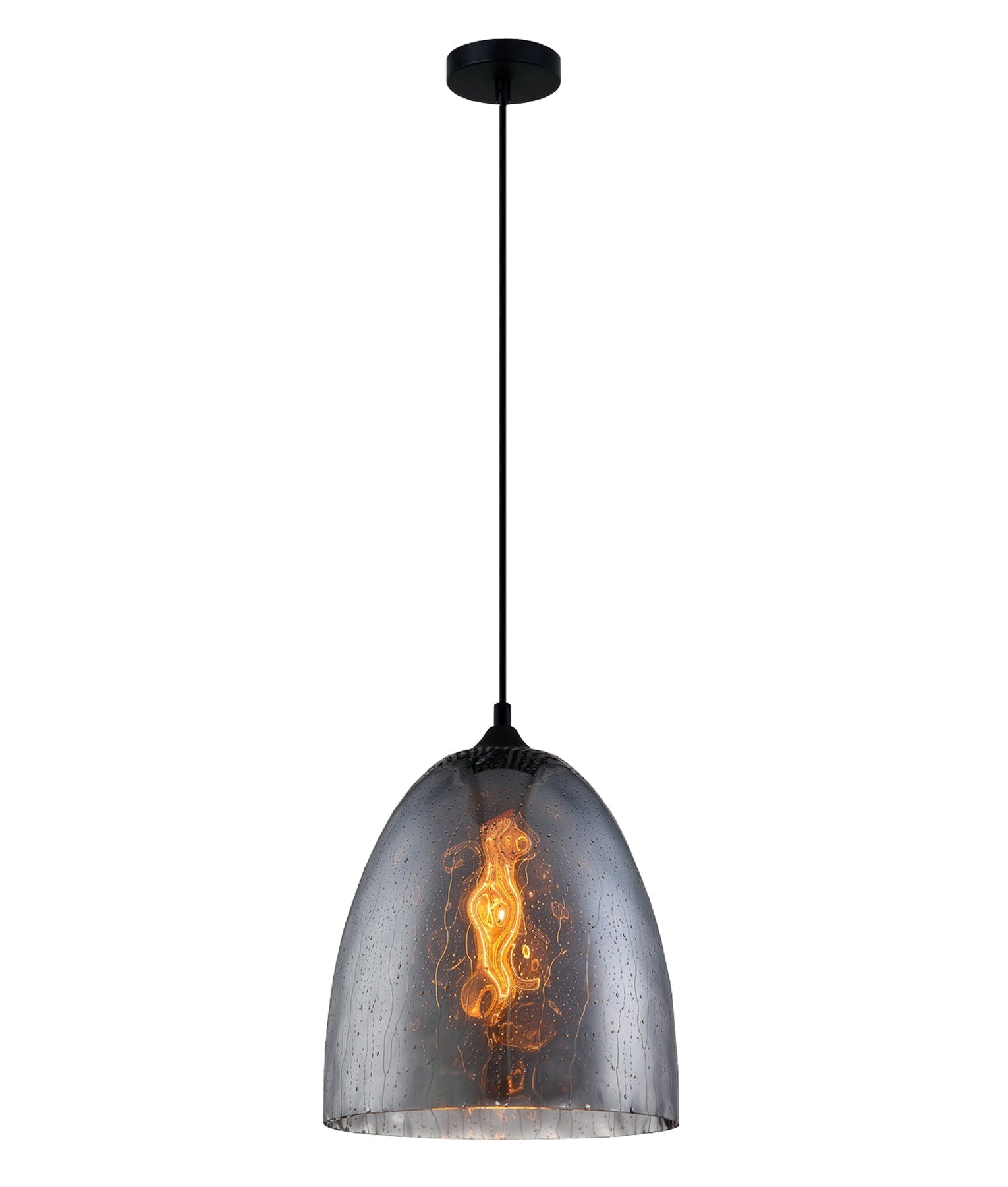 CHUVA: Smokey Black Glass with Rain Drop Effect Ellipse Pendant Light