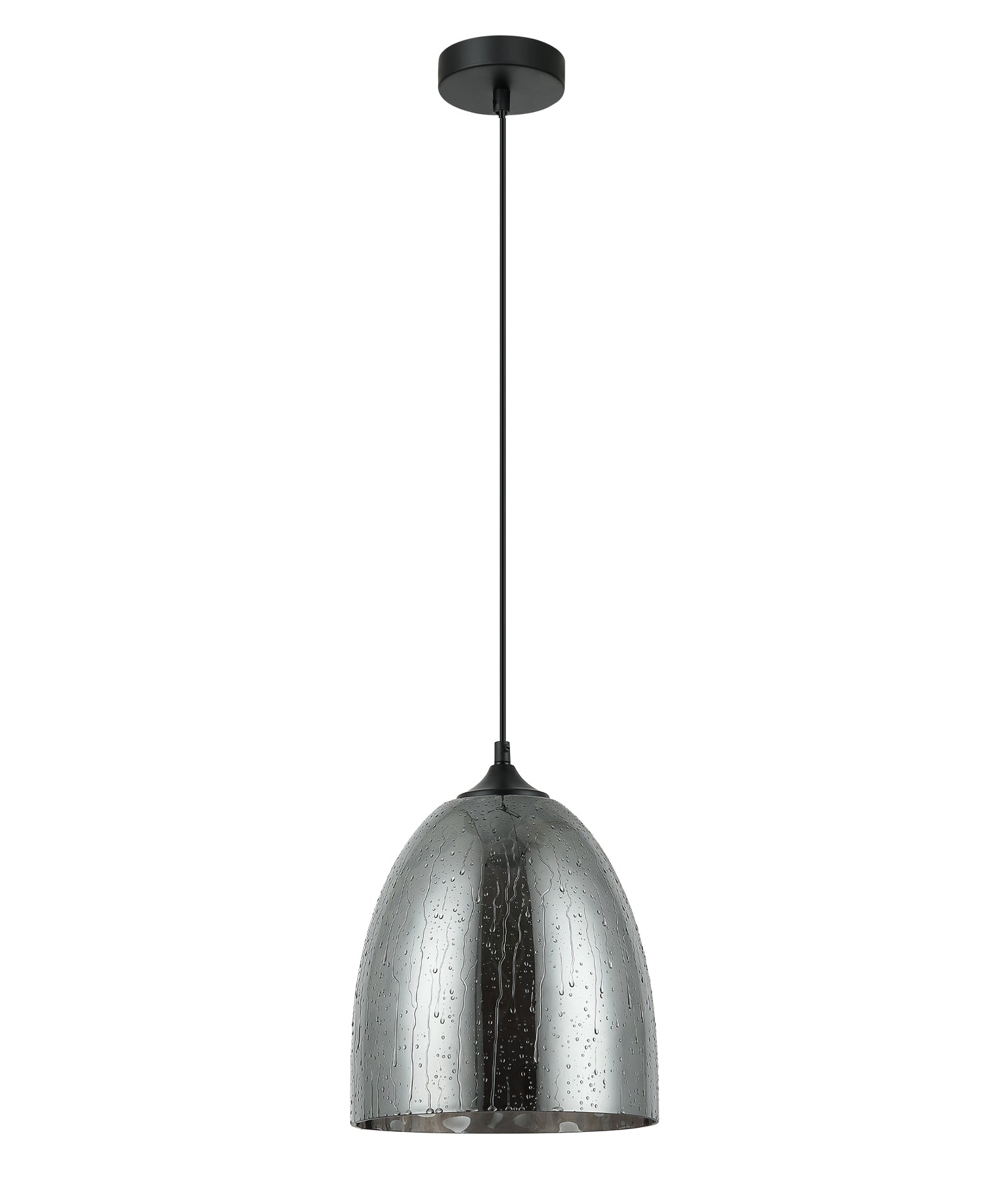 CHUVA: Smokey Black Glass with Rain Drop Effect Ellipse Pendant Light