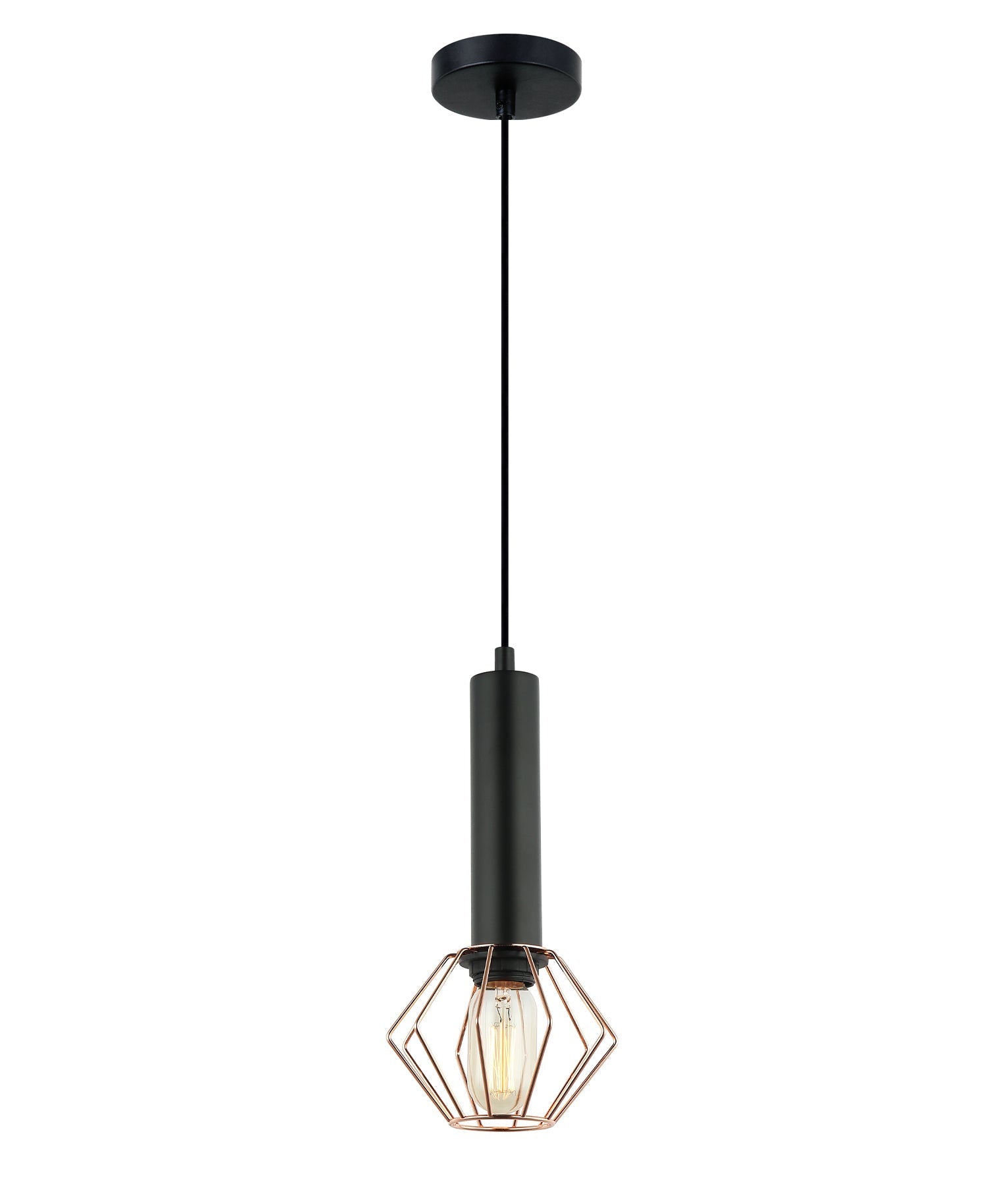 Interior Matte Black and Copper Cage Diamond Pendant Light