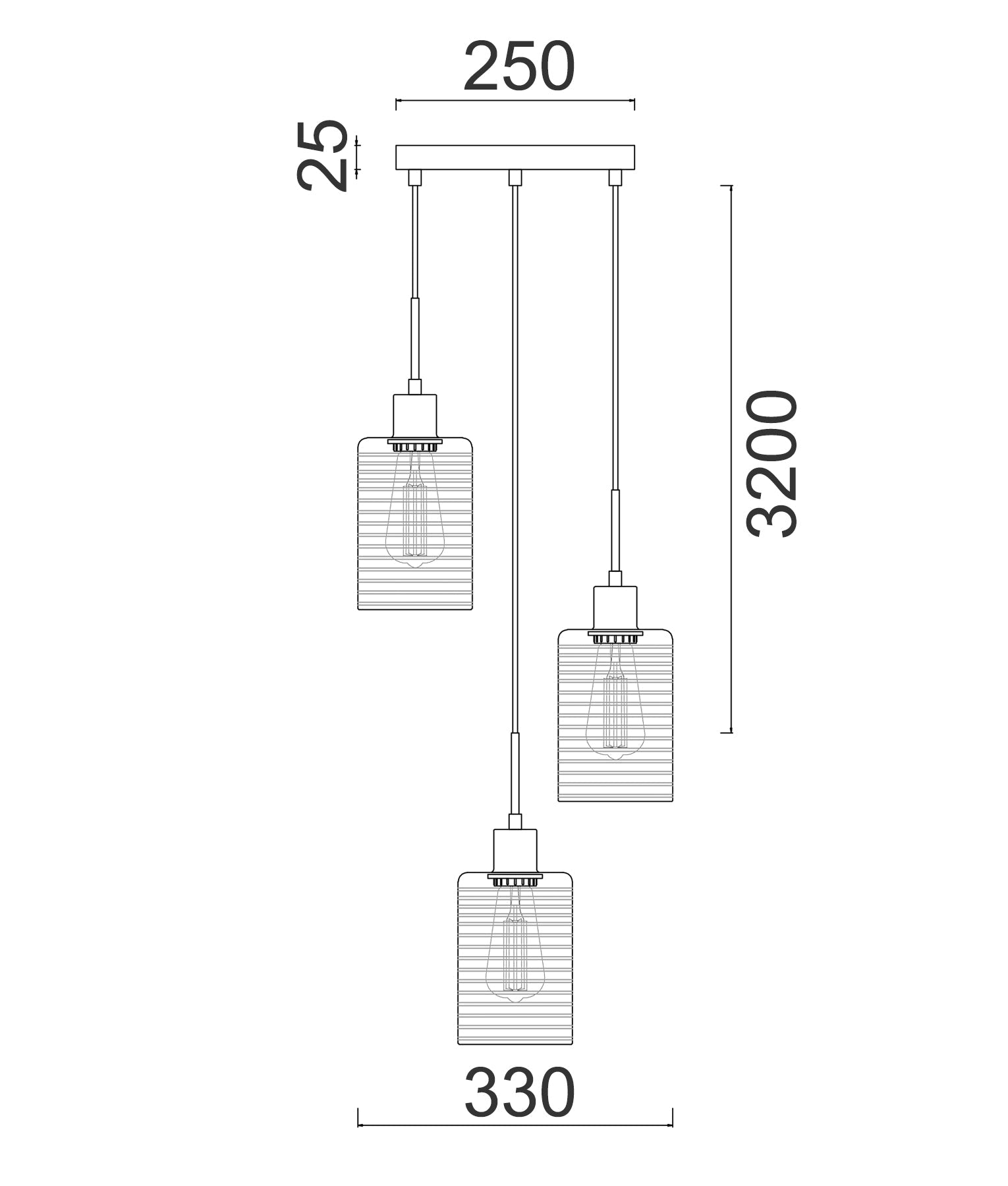 ESPEJO: Interior Iron & Chrome Oblong Glass with Line Effect Pendant Lights