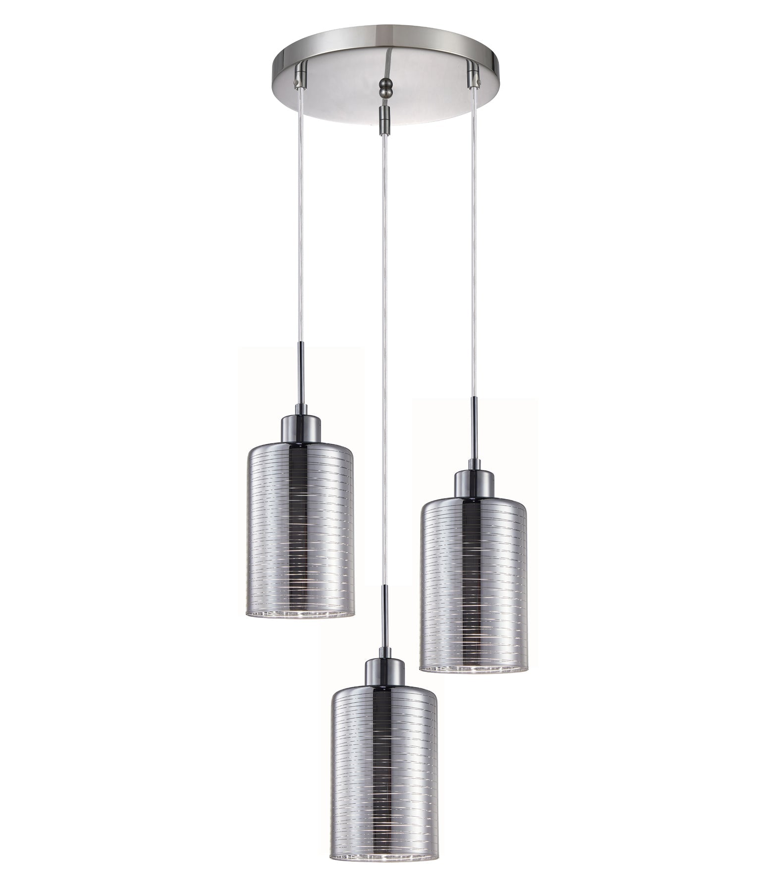 ESPEJO: Interior Iron & Chrome Oblong Glass with Line Effect Pendant Lights