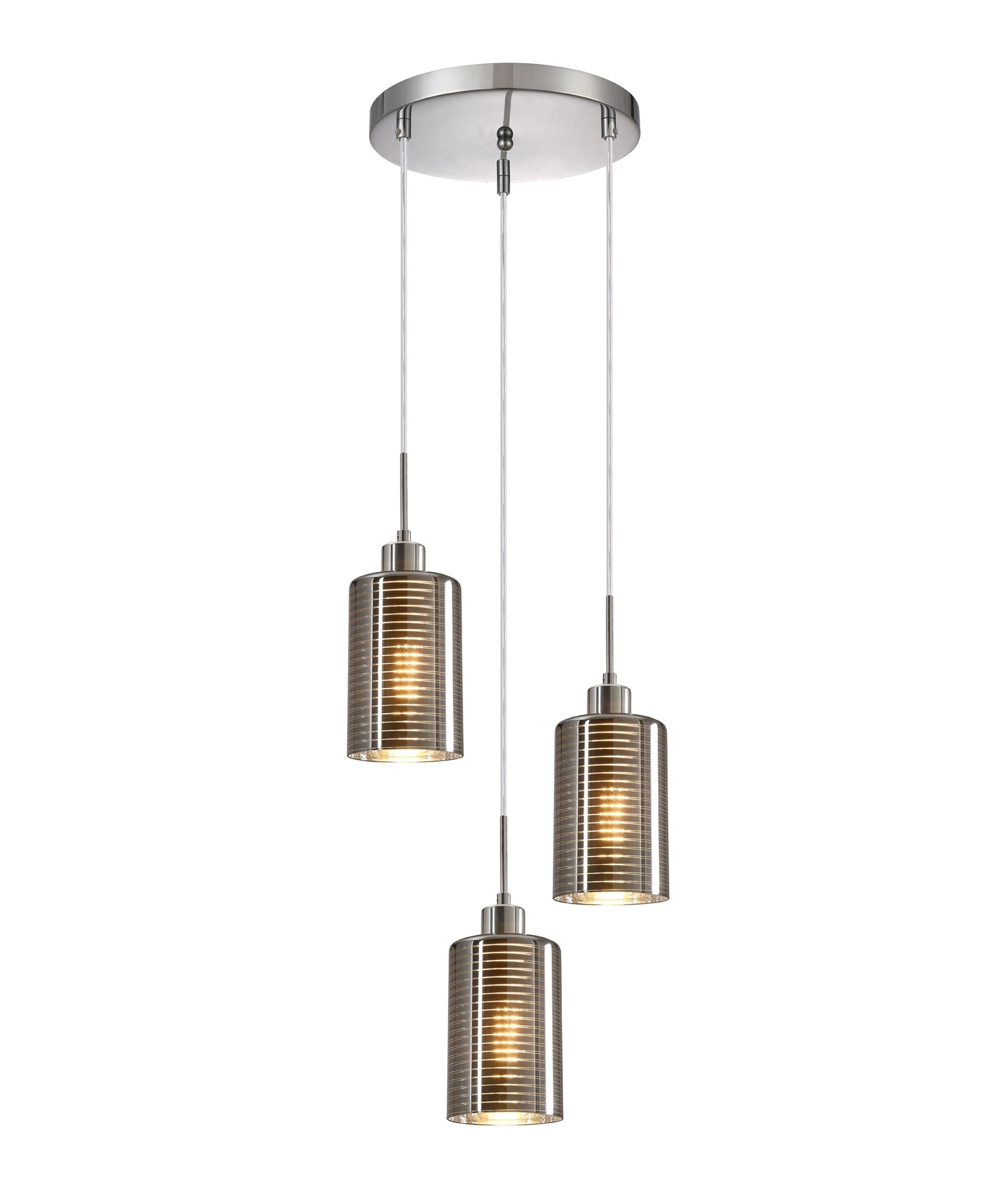 ESPEJO: Interior Iron & Chrome Oblong Glass with Line Effect Pendant Lights