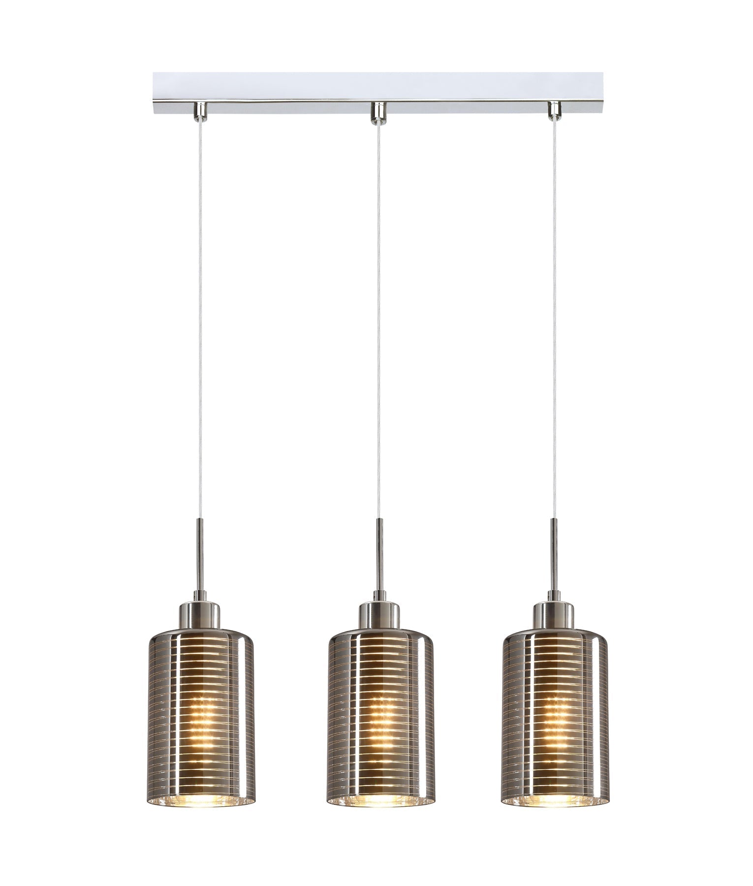 ESPEJO: Interior Iron & Chrome Oblong Glass with Line Effect Pendant Lights