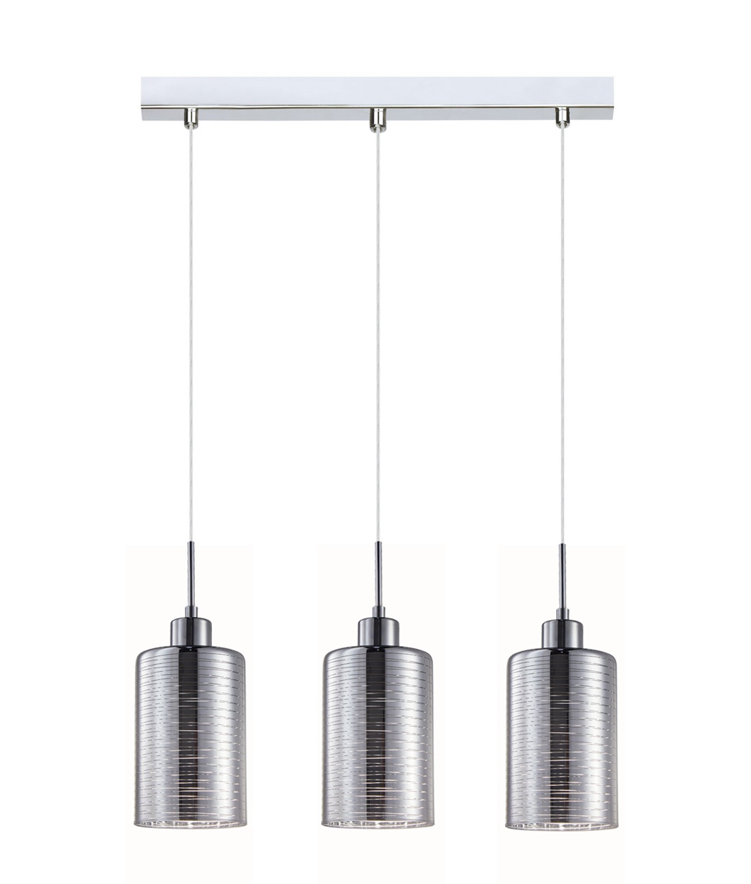 ESPEJO: Interior Iron & Chrome Oblong Glass with Line Effect Pendant Lights