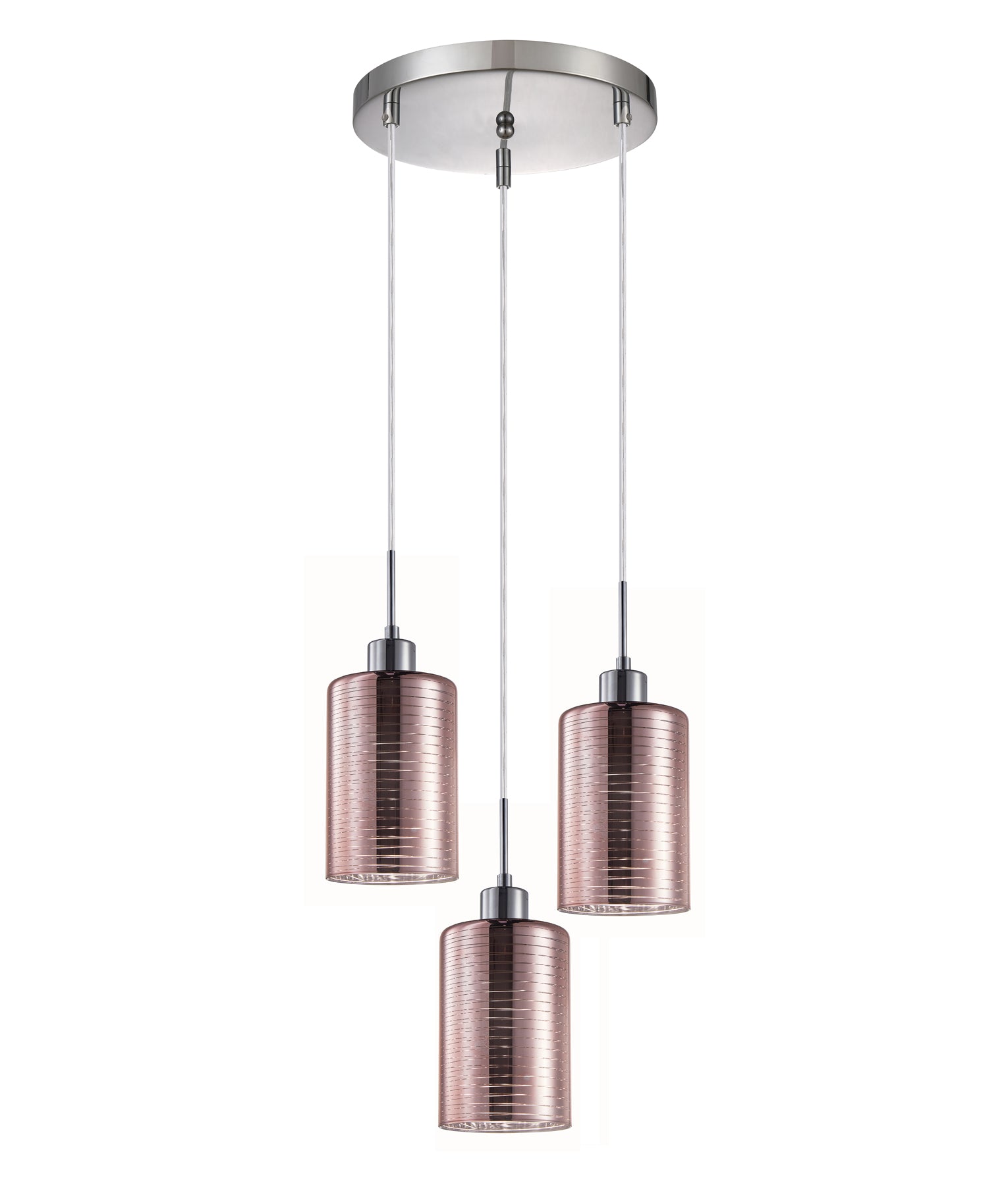 ESPEJO: Interior Iron & Rose Gold Oblong Glass with Line Effect Pendant Lights