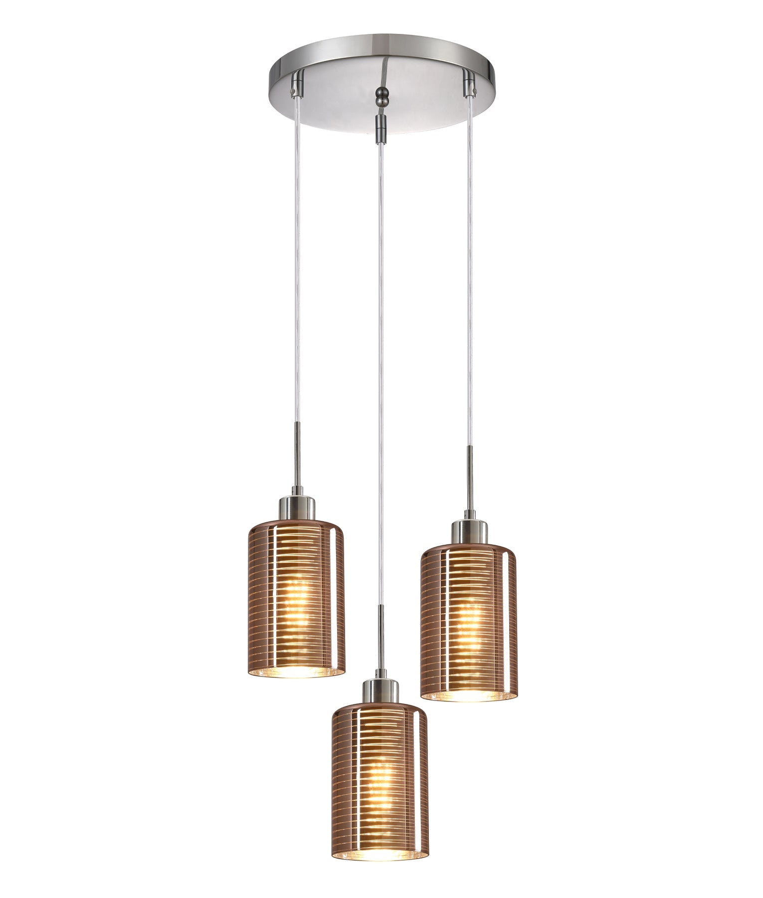 ESPEJO: Interior Iron & Rose Gold Oblong Glass with Line Effect Pendant Lights