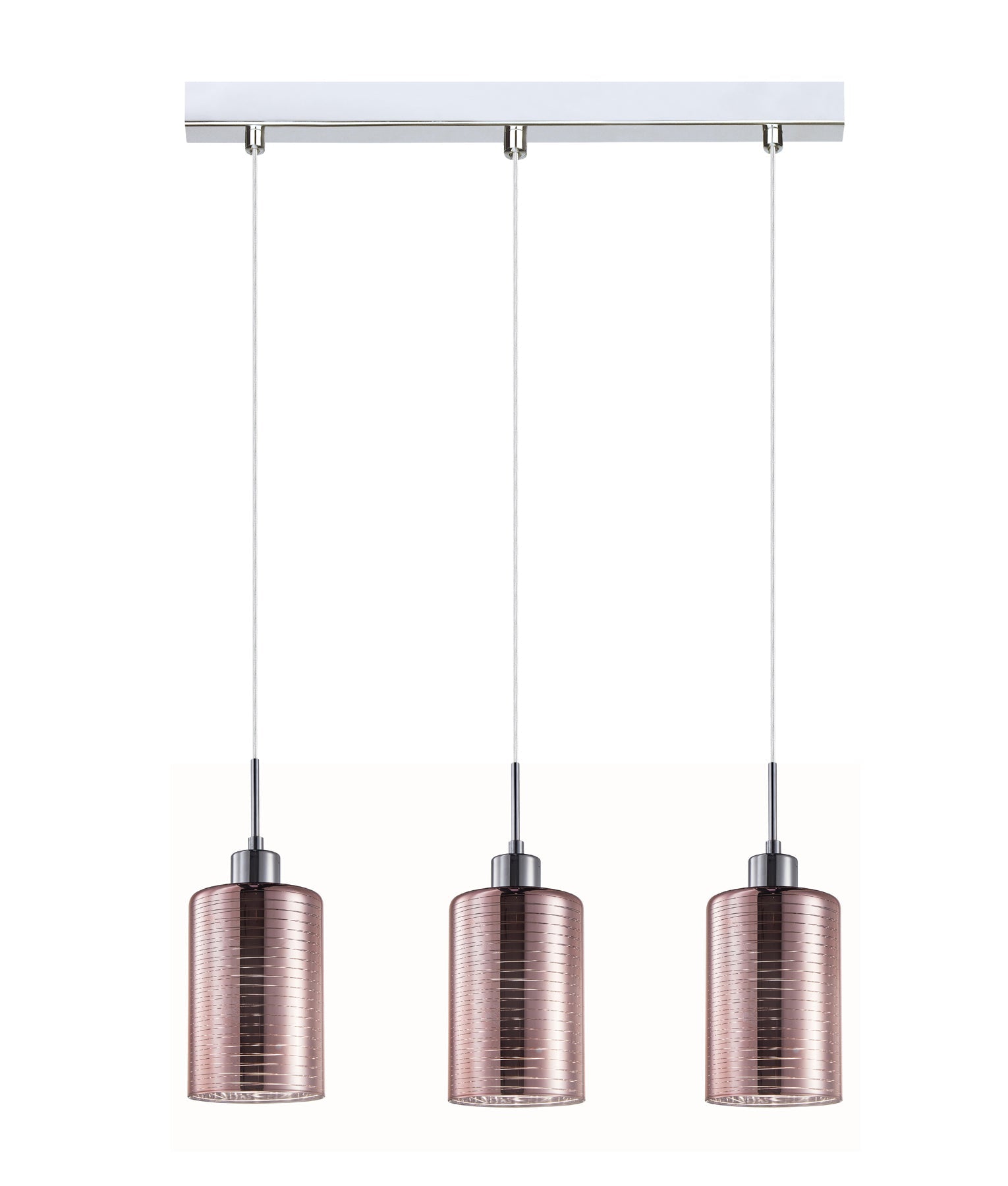 ESPEJO: Interior Iron & Rose Gold Oblong Glass with Line Effect Pendant Lights