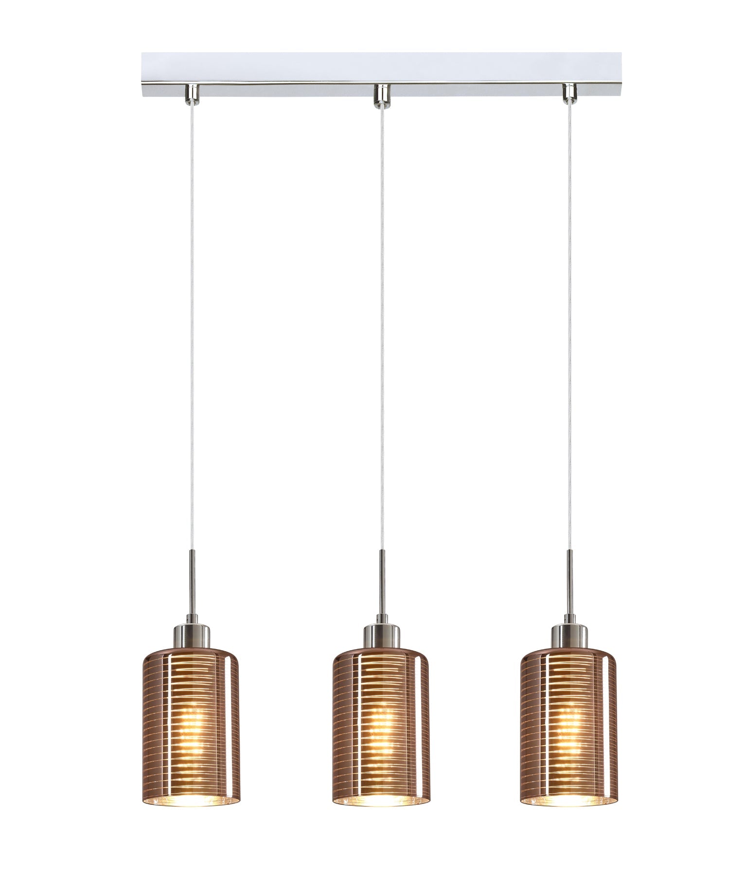 ESPEJO: Interior Iron & Rose Gold Oblong Glass with Line Effect Pendant Lights