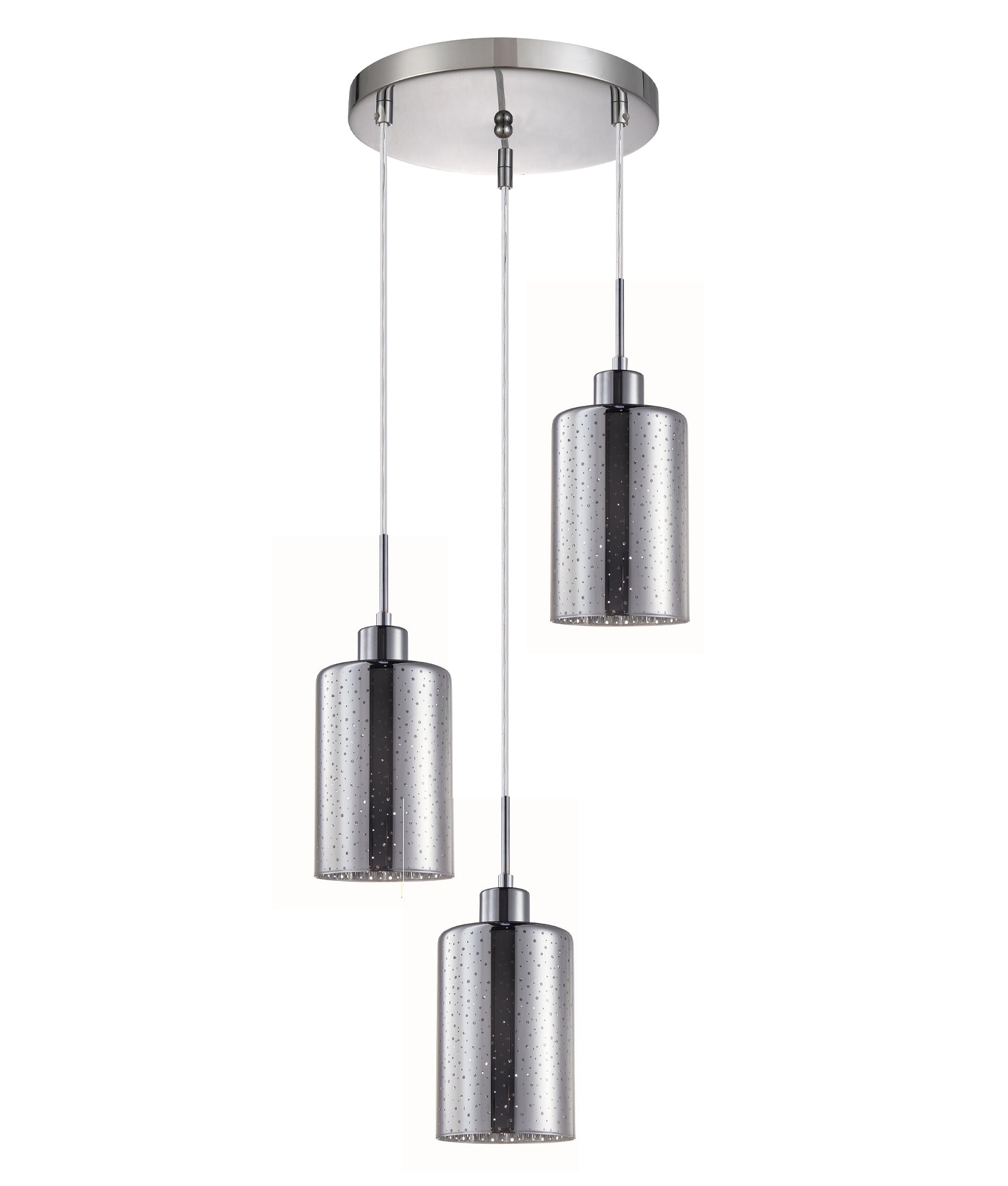 ESPEJO: Interior Iron & Chrome Oblong Glass with Dotted Effect Pendant Lights