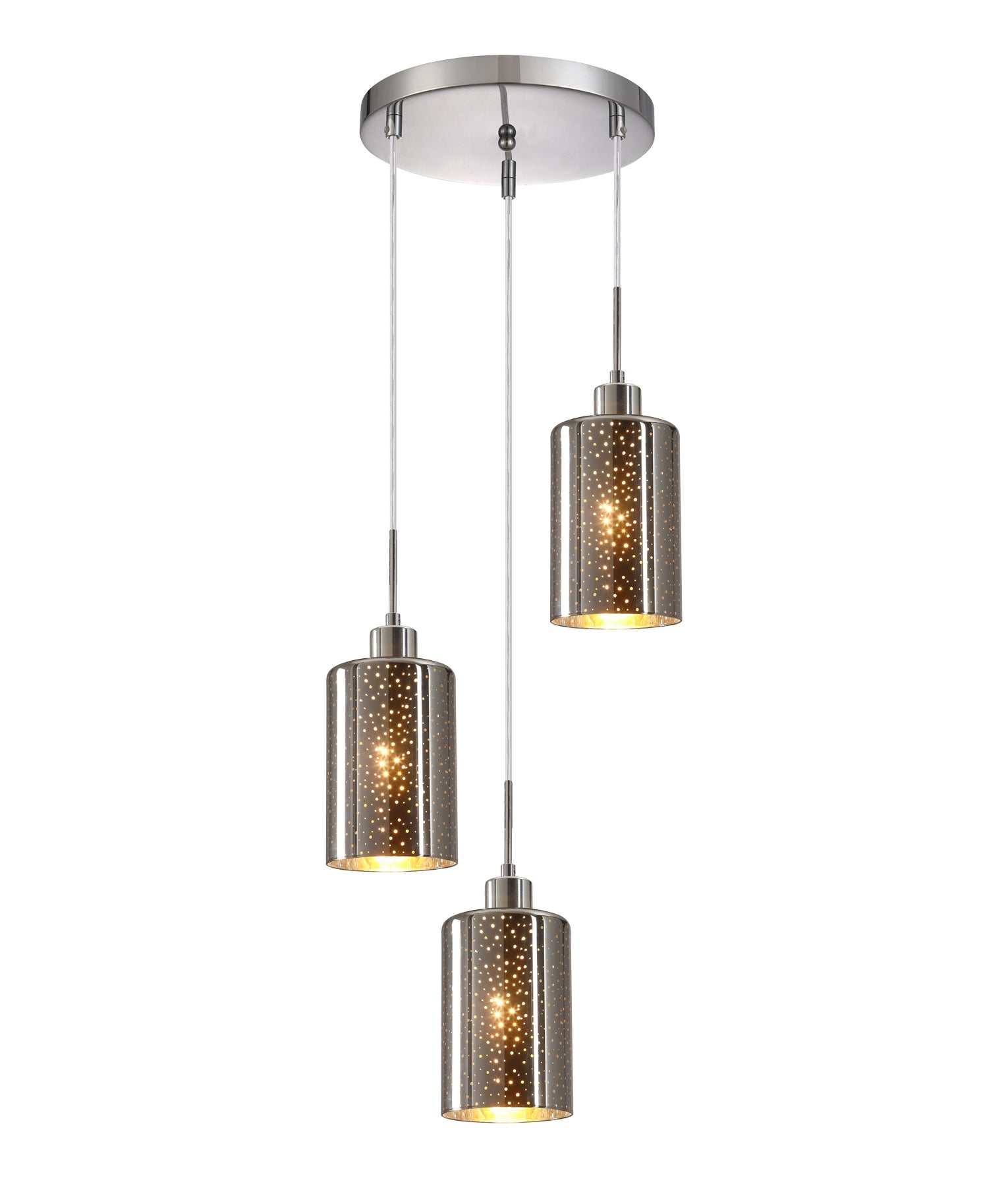 ESPEJO: Interior Iron & Chrome Oblong Glass with Dotted Effect Pendant Lights