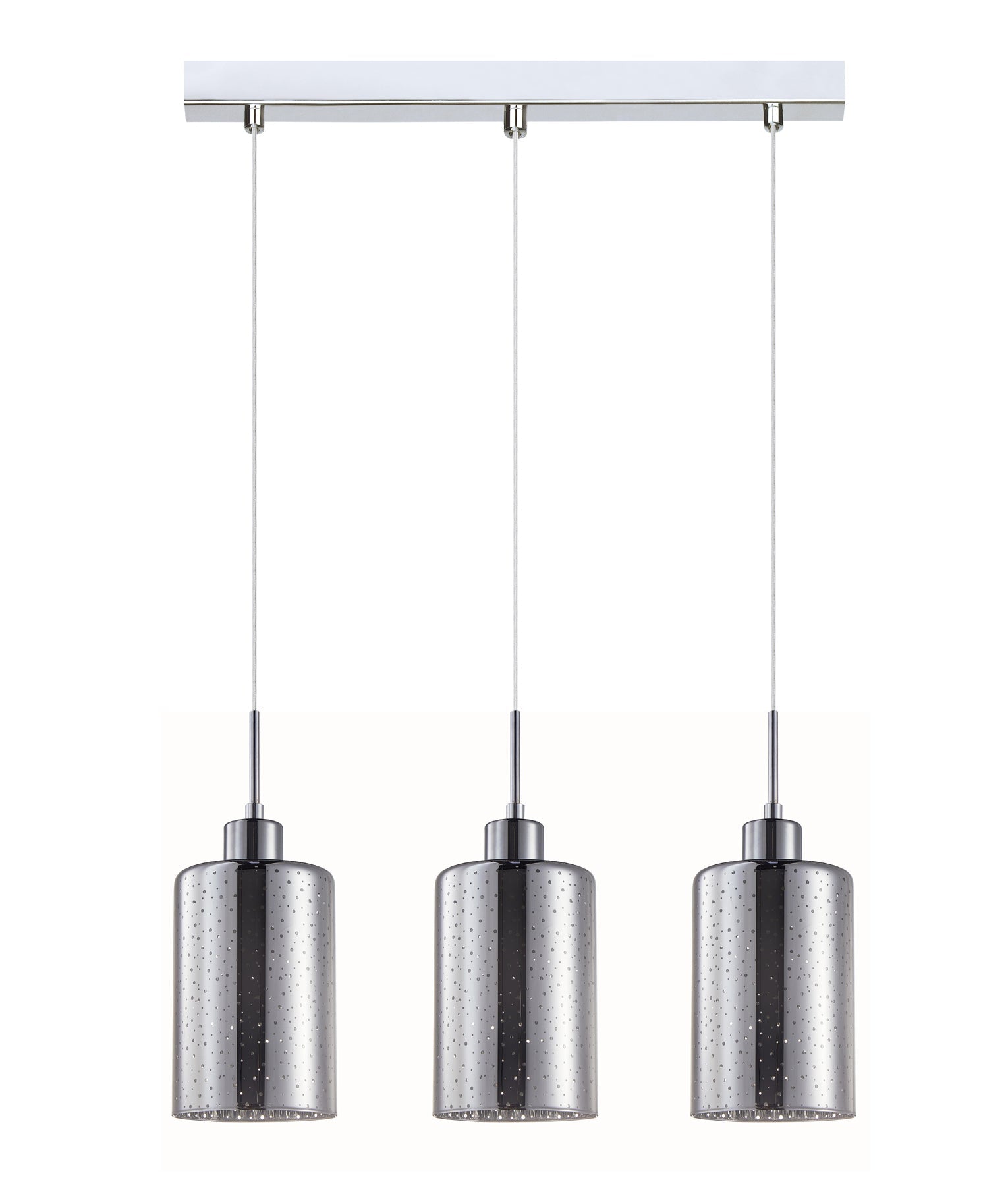 ESPEJO: Interior Iron & Chrome Oblong Glass with Dotted Effect Pendant Lights