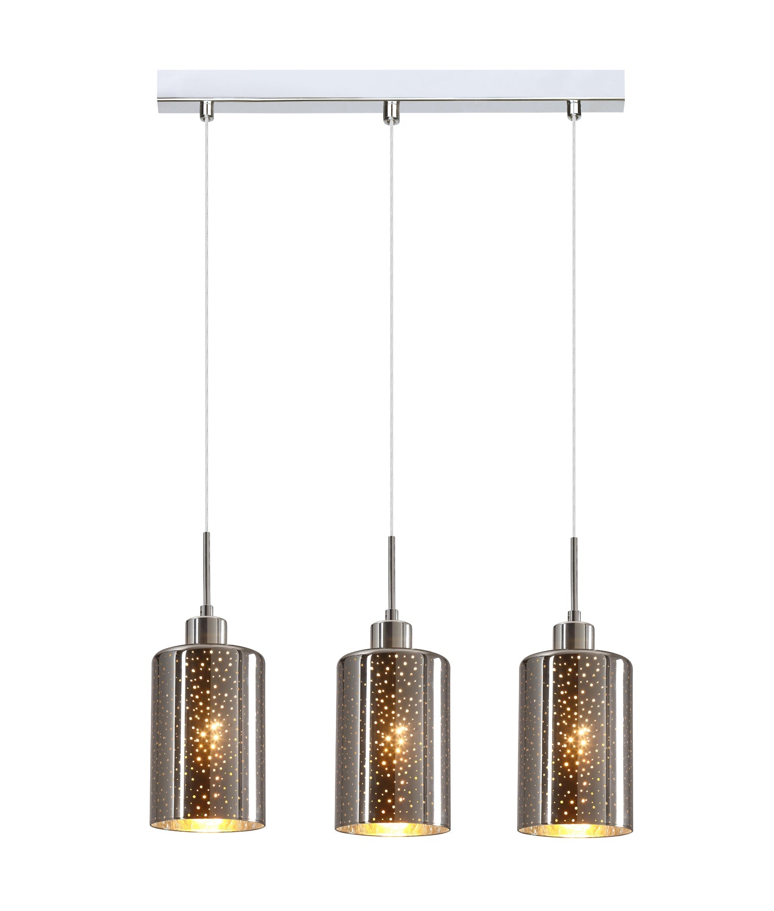 ESPEJO: Interior Iron & Chrome Oblong Glass with Dotted Effect Pendant Lights