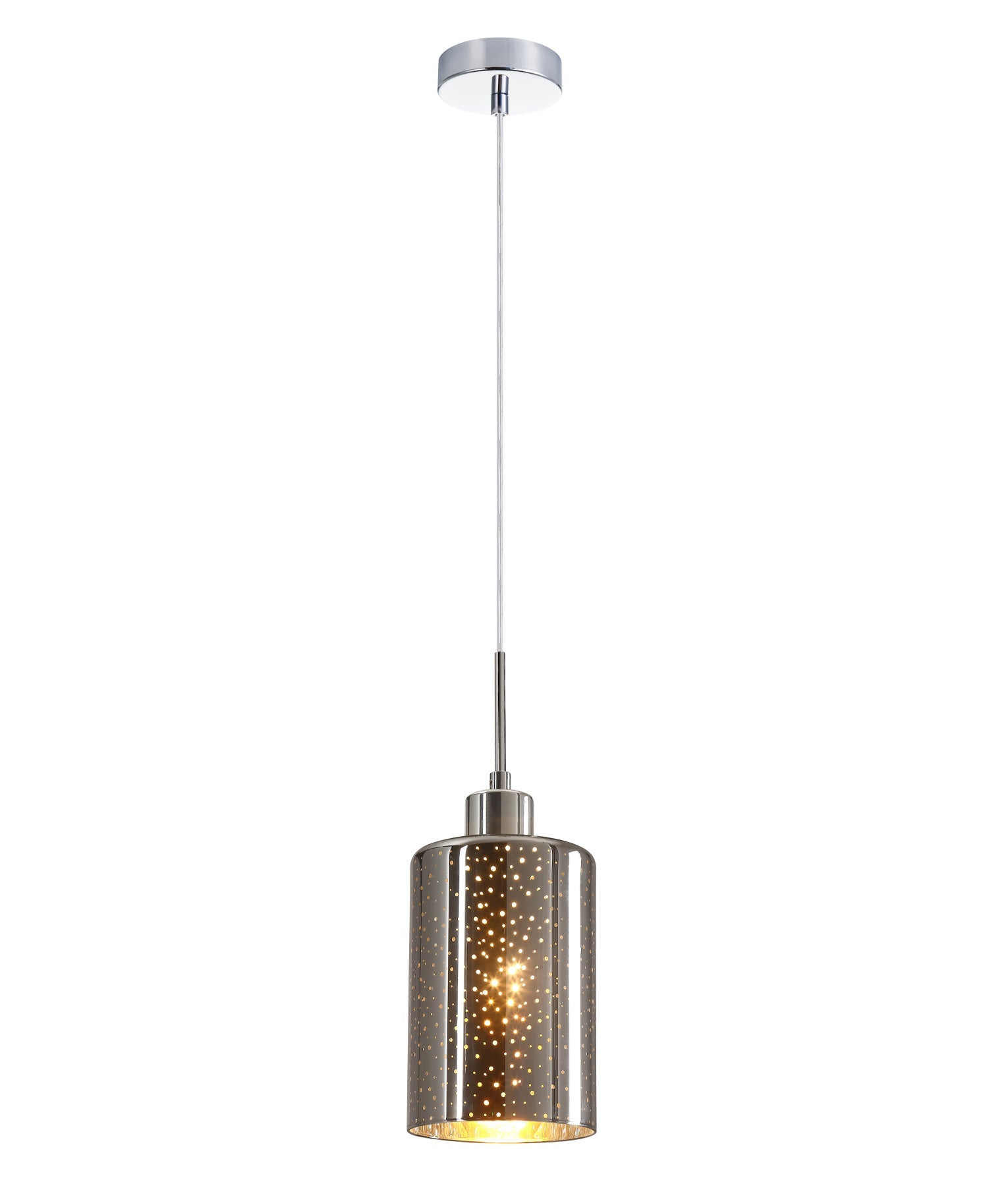 ESPEJO: Interior Iron & Chrome Oblong Glass with Dotted Effect Pendant Lights