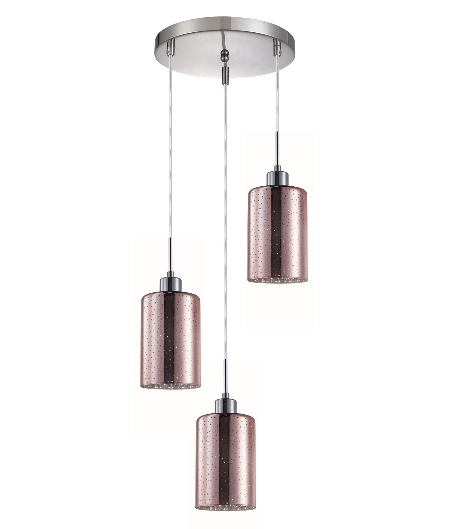 ESPEJO: Interior Iron & Rose Gold Oblong Glass with Dotted Effect Pendant Lights