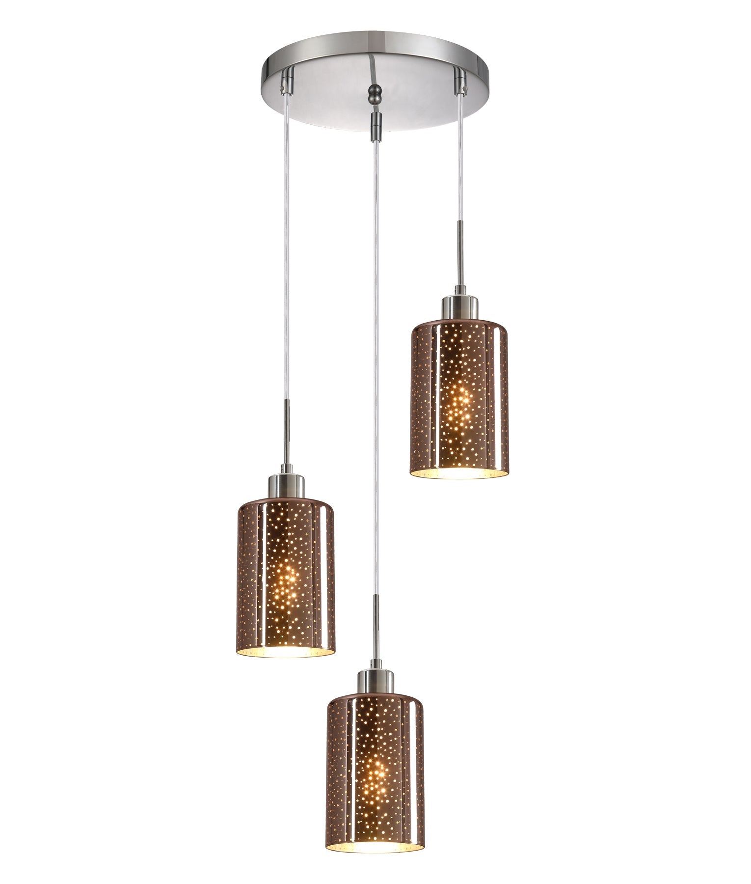 ESPEJO: Interior Iron & Rose Gold Oblong Glass with Dotted Effect Pendant Lights