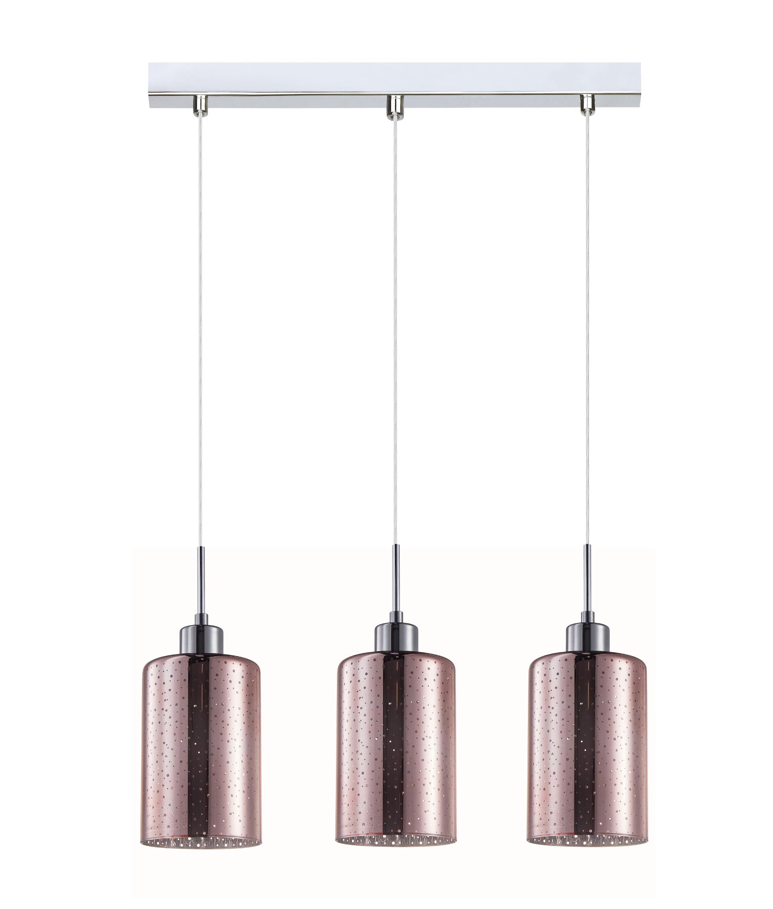 ESPEJO: Interior Iron & Rose Gold Oblong Glass with Dotted Effect Pendant Lights