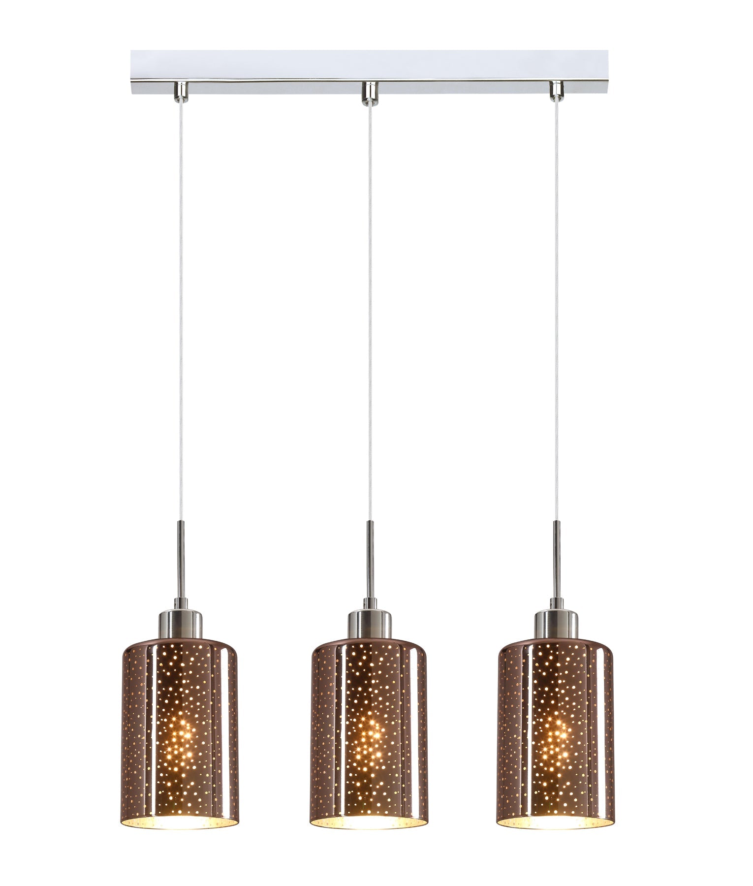 ESPEJO: Interior Iron & Rose Gold Oblong Glass with Dotted Effect Pendant Lights