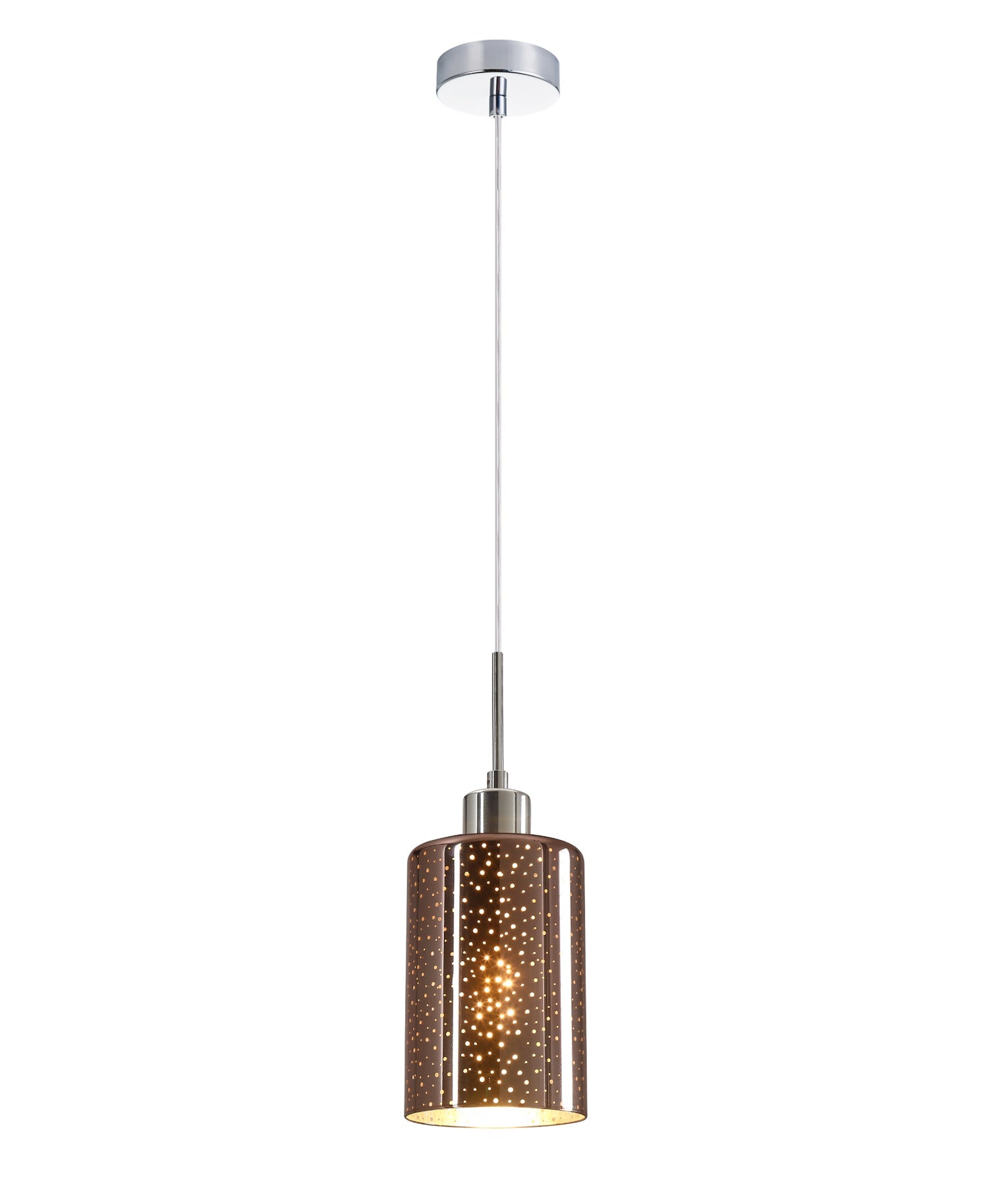 ESPEJO: Interior Iron & Rose Gold Oblong Glass with Dotted Effect Pendant Lights