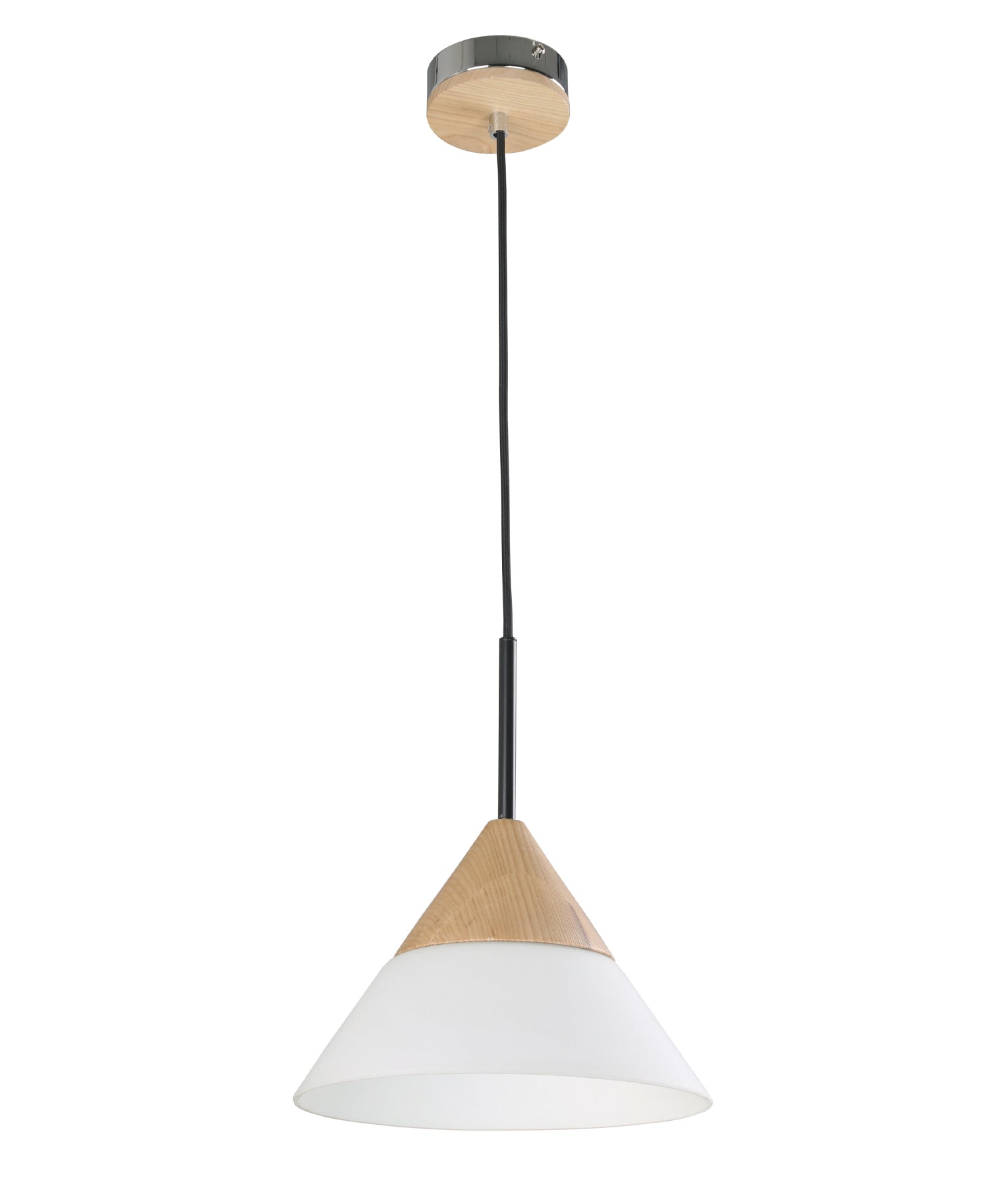 FINN: Scandinavian Blonde Wood & Opal Glass Wide Cone Pendant Light