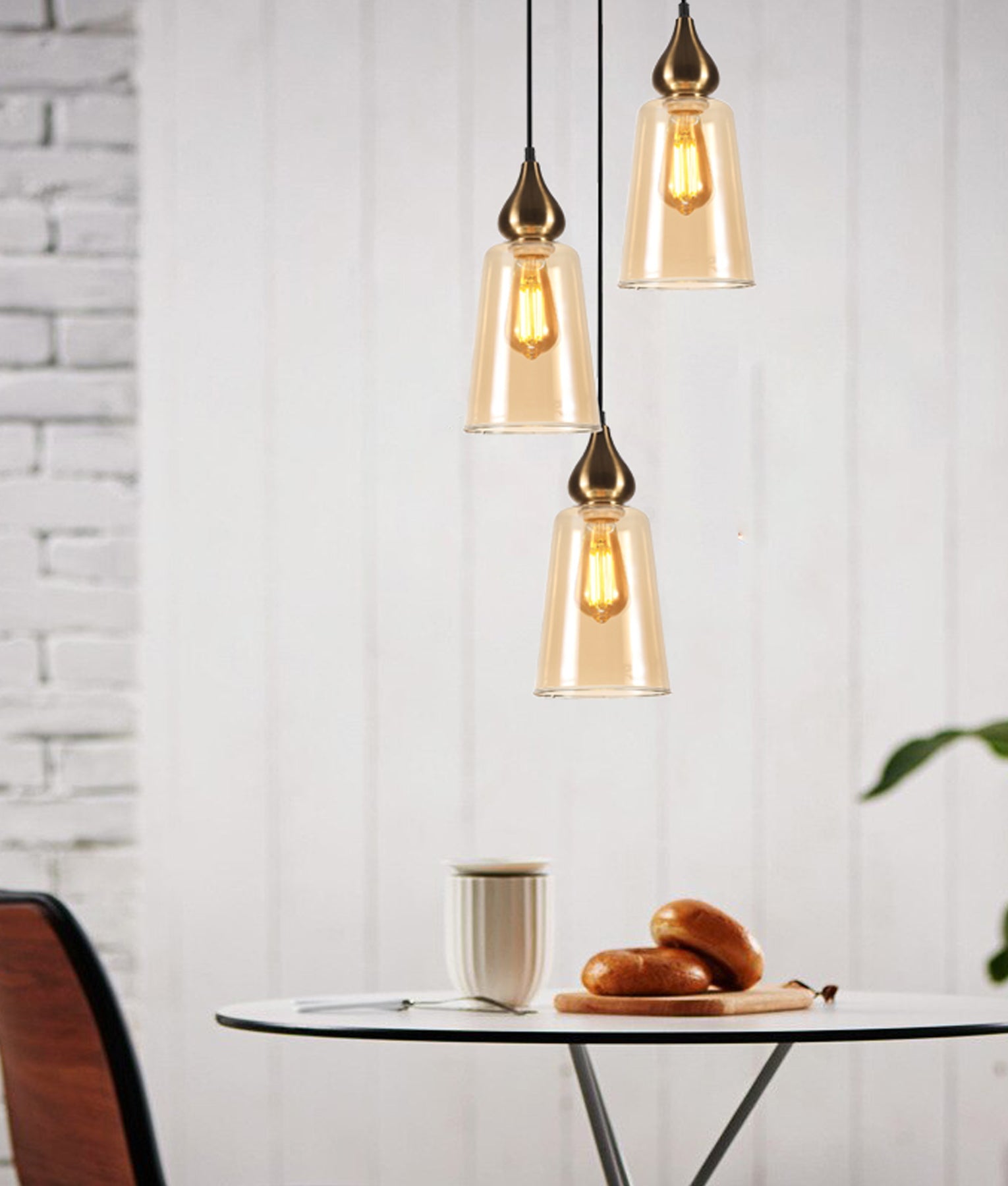 JEREZ: Bronze Amber/ Smokey Black Ellipse Glass Flat Top Pendant Lights