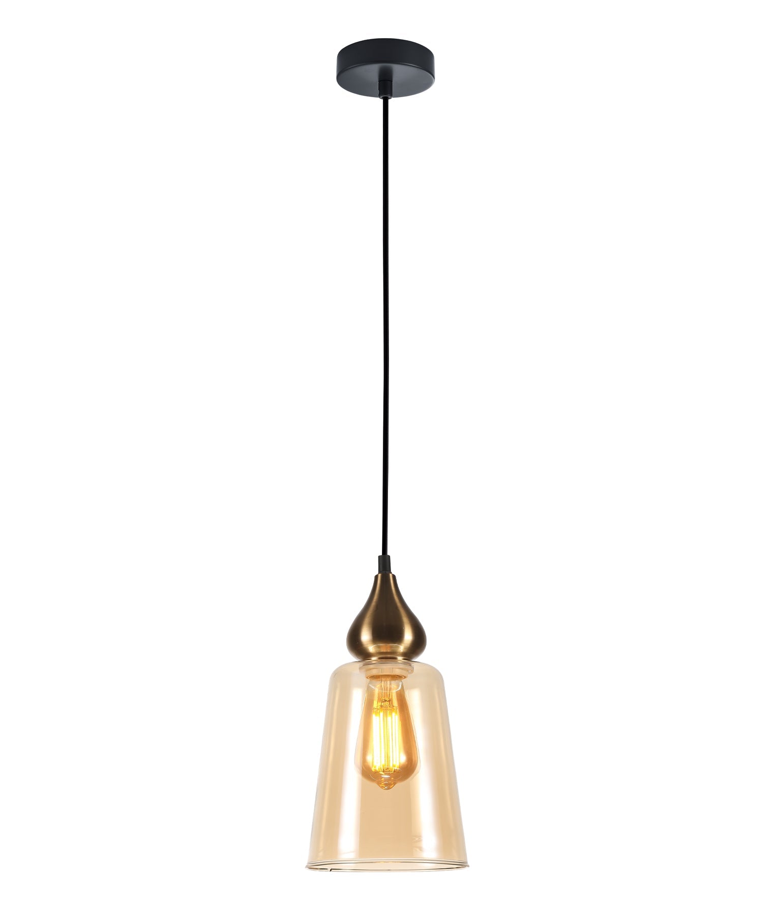 JEREZ: Modern Bronze Amber / Smokey Black Ellipse Glass Flat Top Pendant Lights