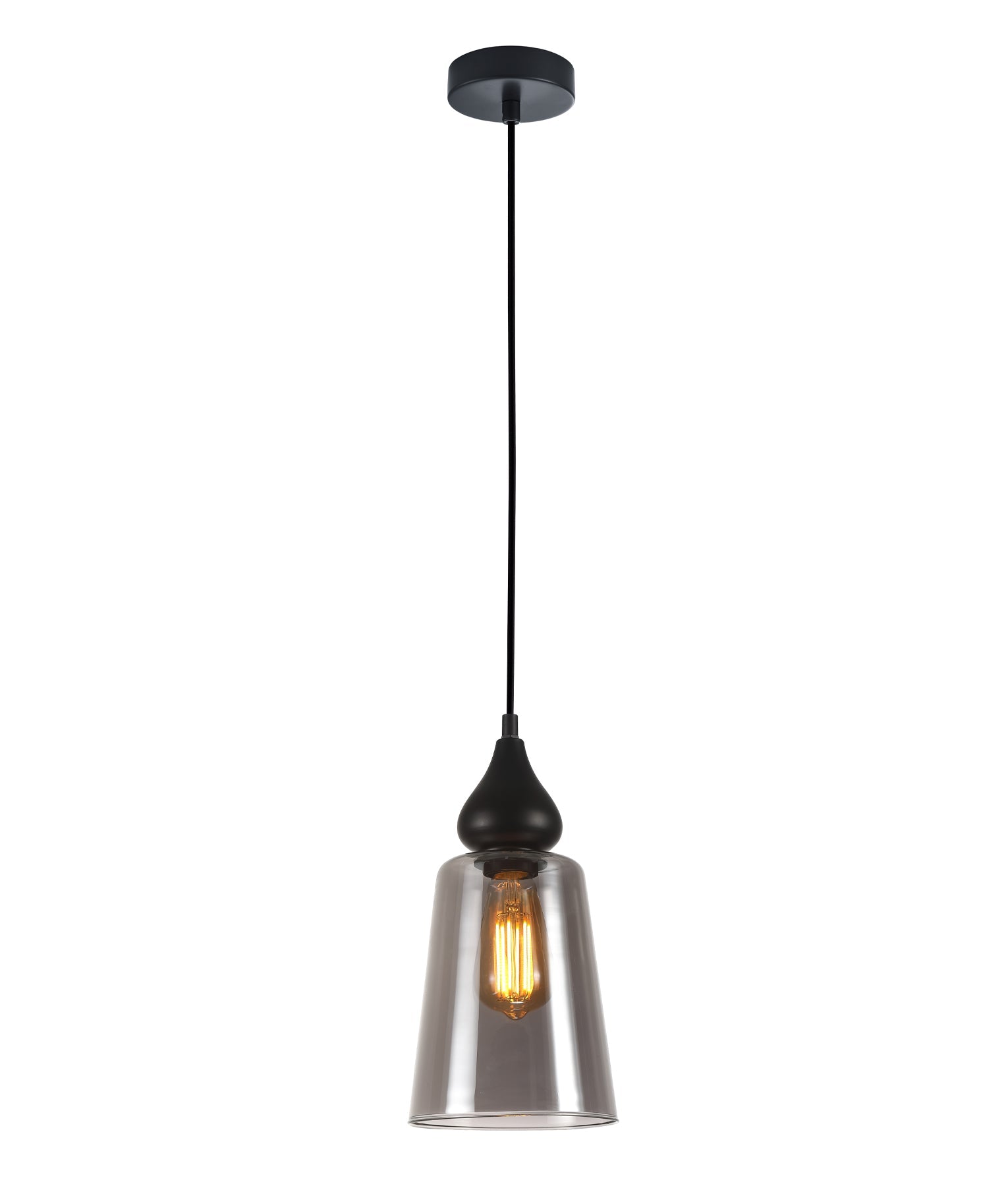 JEREZ: Modern Bronze Amber / Smokey Black Ellipse Glass Flat Top Pendant Lights