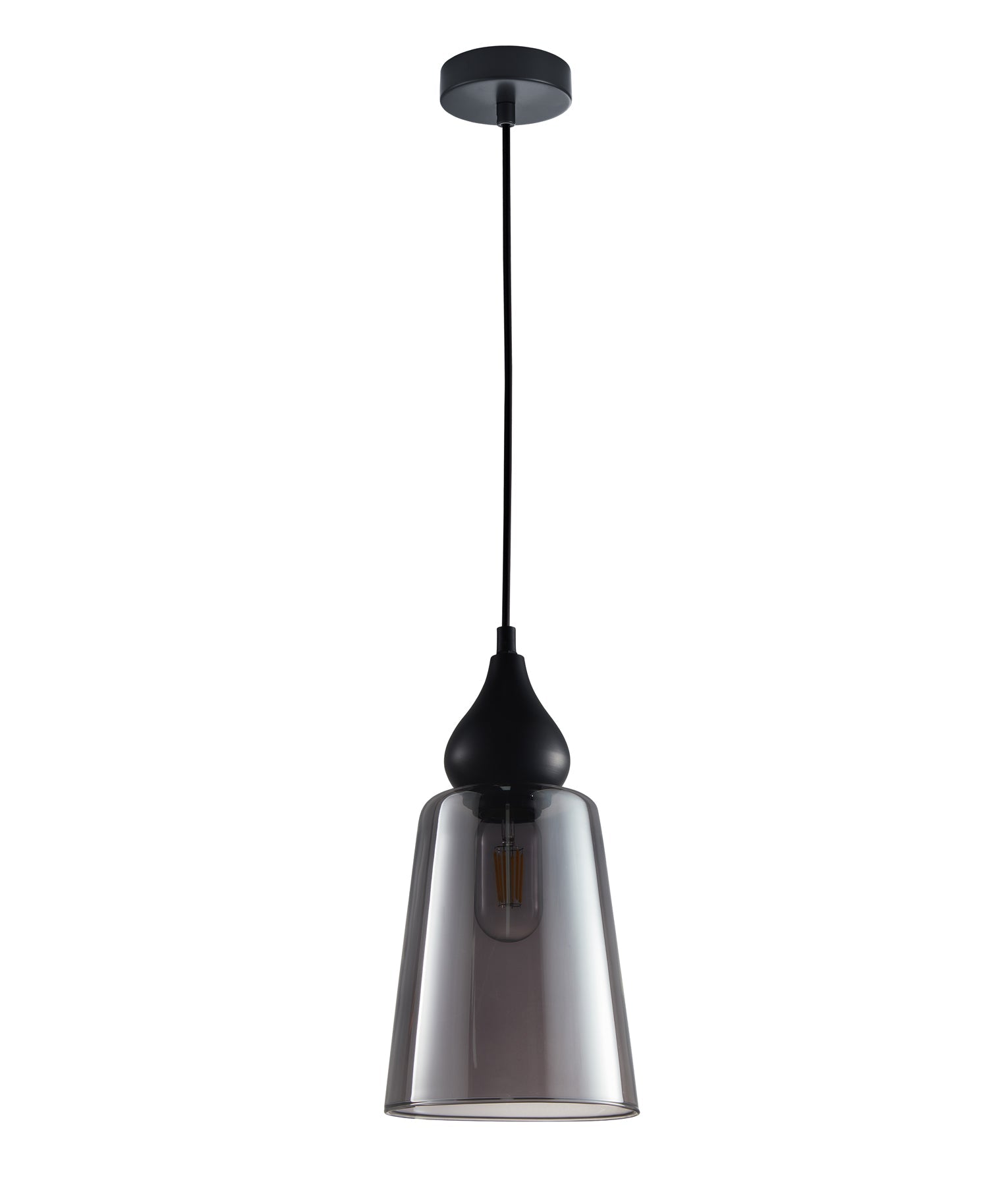 JEREZ: Modern Bronze Amber / Smokey Black Ellipse Glass Flat Top Pendant Lights