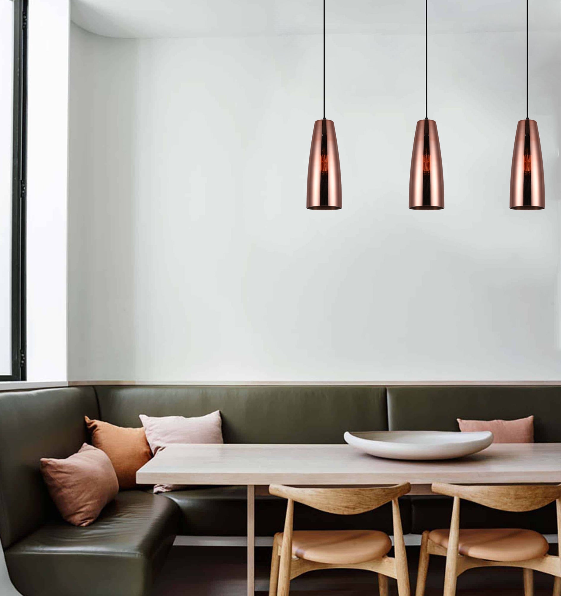 LAMINA: Retro Copper Coloured Glass Ellipse Shape Pendant Light