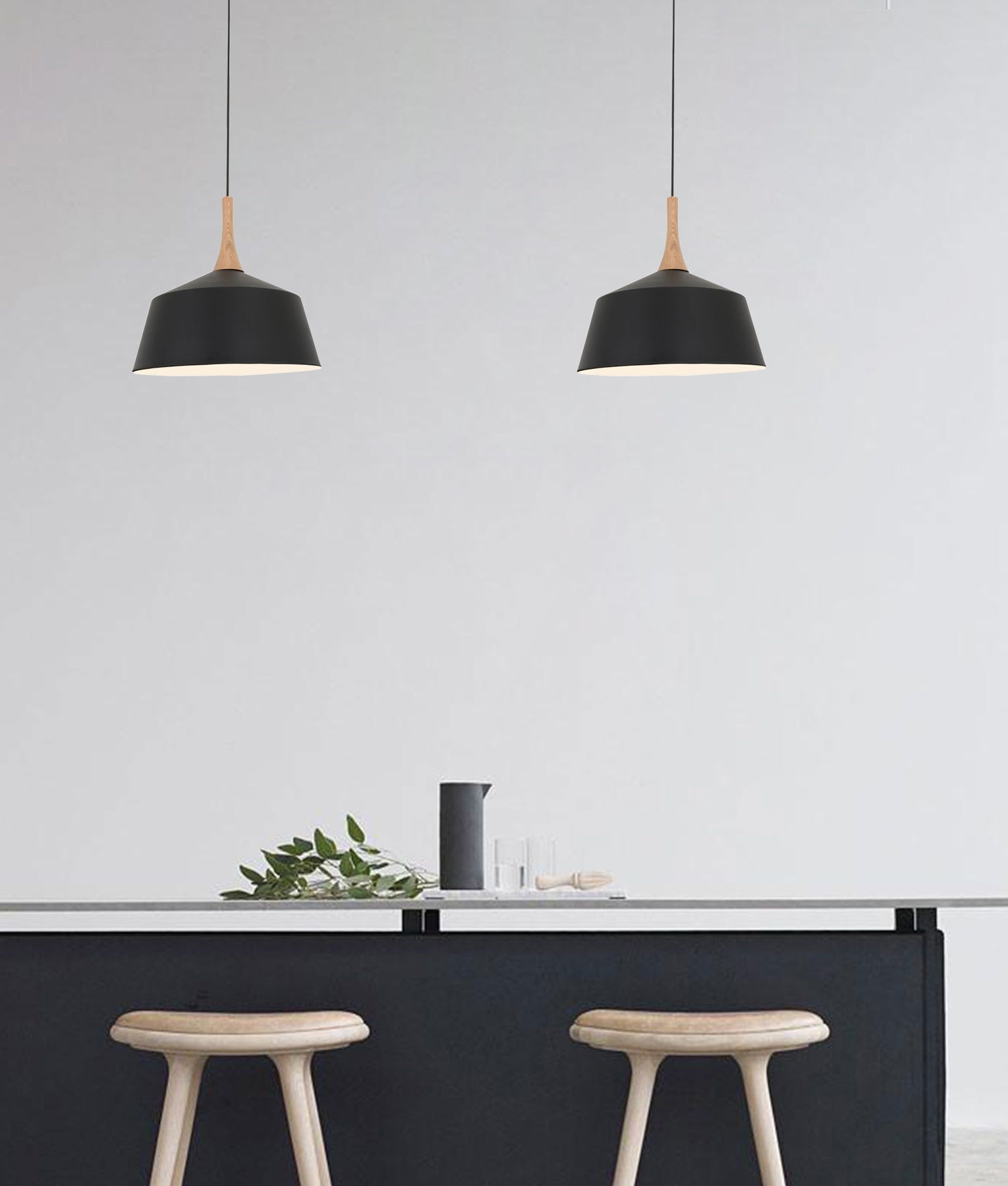 NORDIC: Modern Scandinavian Medium Dome Shape Steel & Wood Pendant Lights