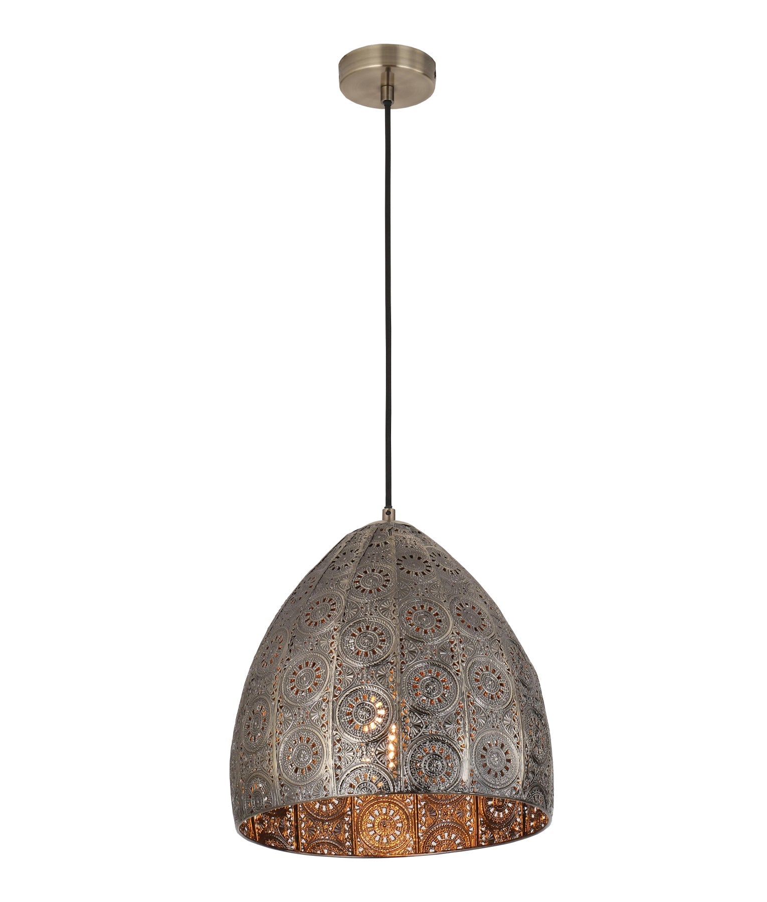 SARI: Bohemian Interior Embossed Ellipse Aged Brass Steel Ombre Pendant Light