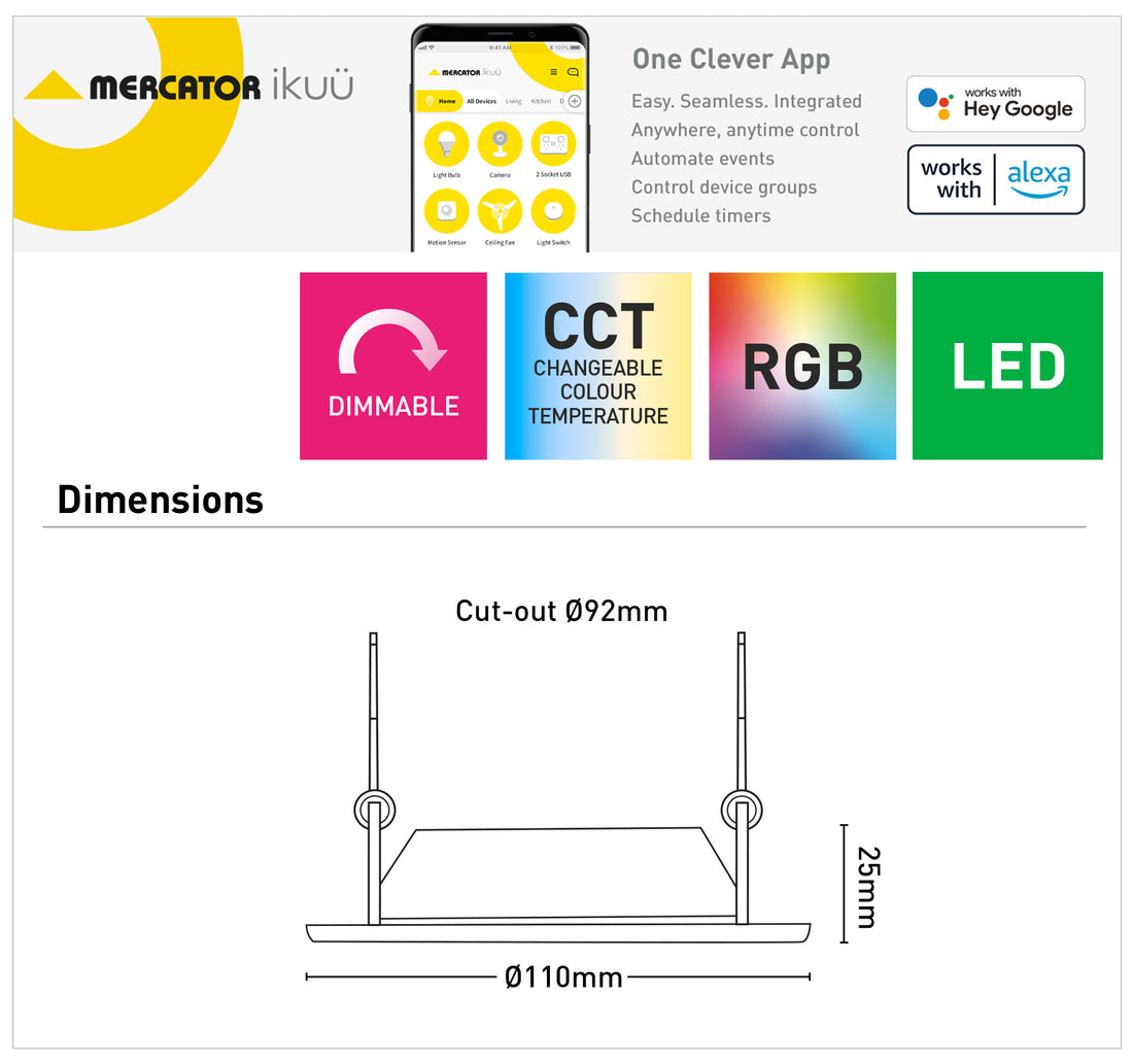 Walter 10W 90mm Ikuü Smart Wi-Fi RGB And CCT LED Downlight