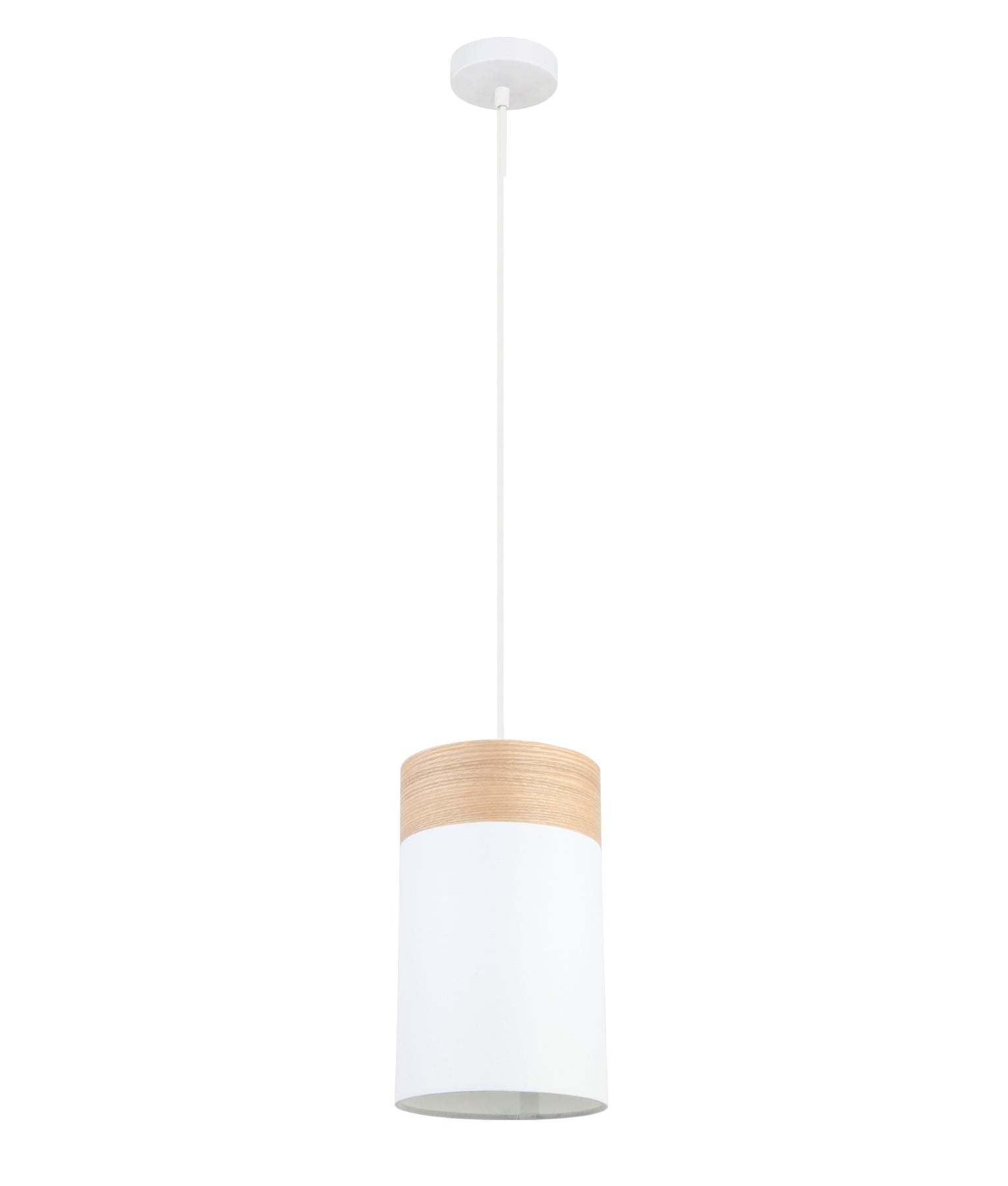 TAMBURA: Scandinavian Small Round Cloth Shade with Wood Veneer Trim Pendant Lights