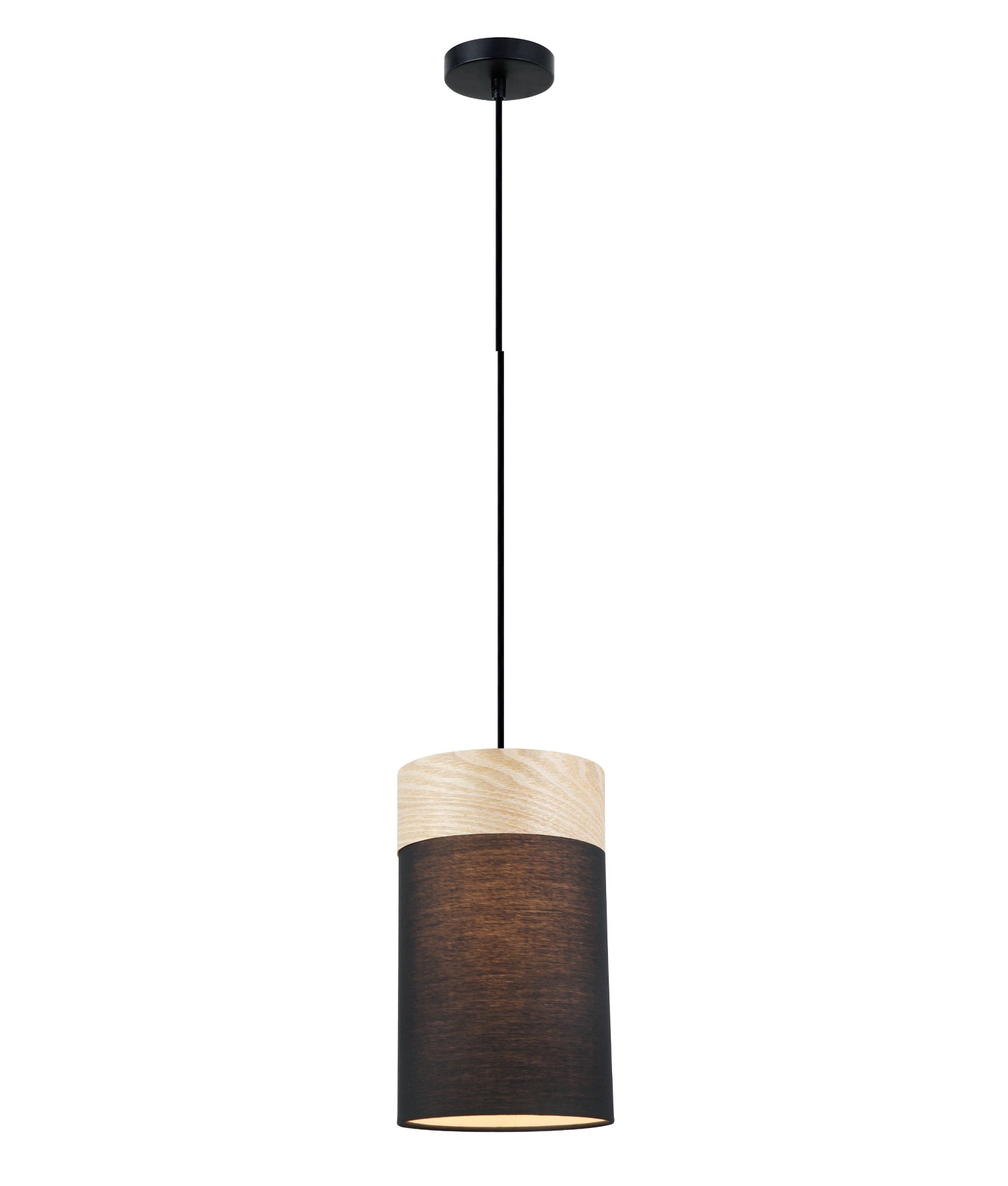 TAMBURA: Scandinavian Small Round Cloth Shade with Wood Veneer Trim Pendant Lights